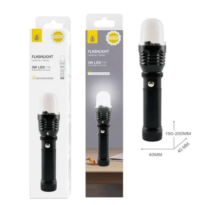 One+ Linterna LED NR9350 / 3W / 3 modos de luz / Pilas Aaa / Correa de mano Negro