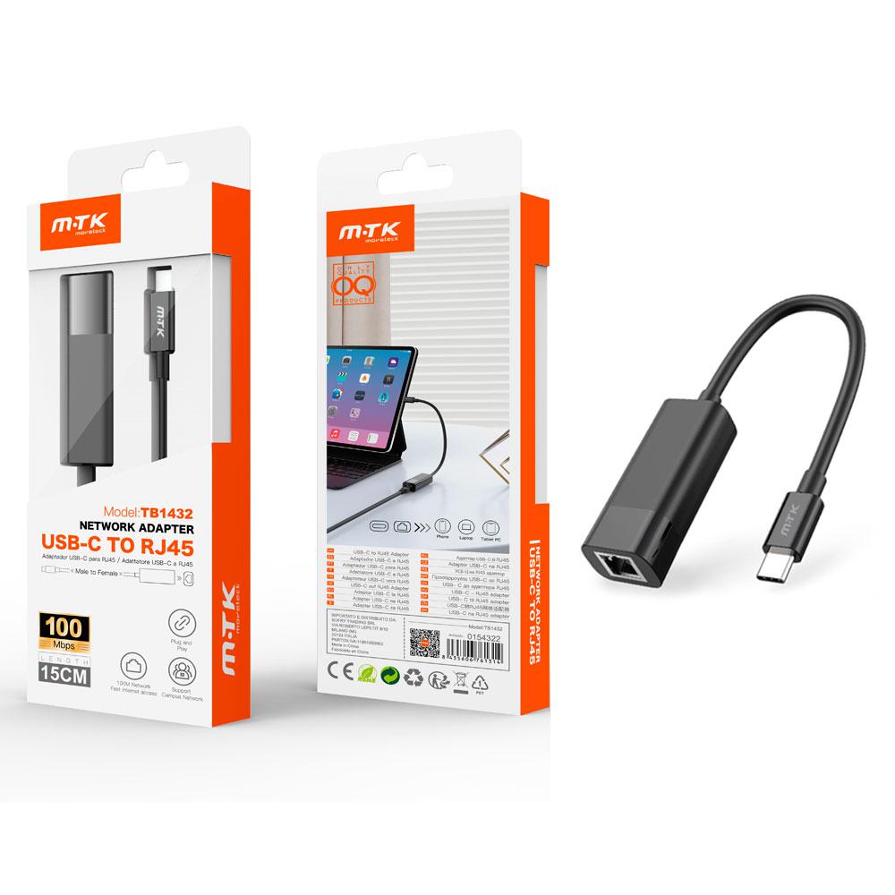 Adaptador conversor Type-C a Ethernet 10/100mb / RJ45 / 15cm / TB1432 / MTK / 0154322