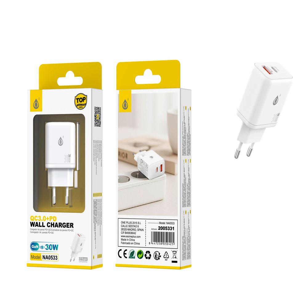 Cargador de red Usb + Type-C / 30W / Blanco / NA0533 / One + / 2005331