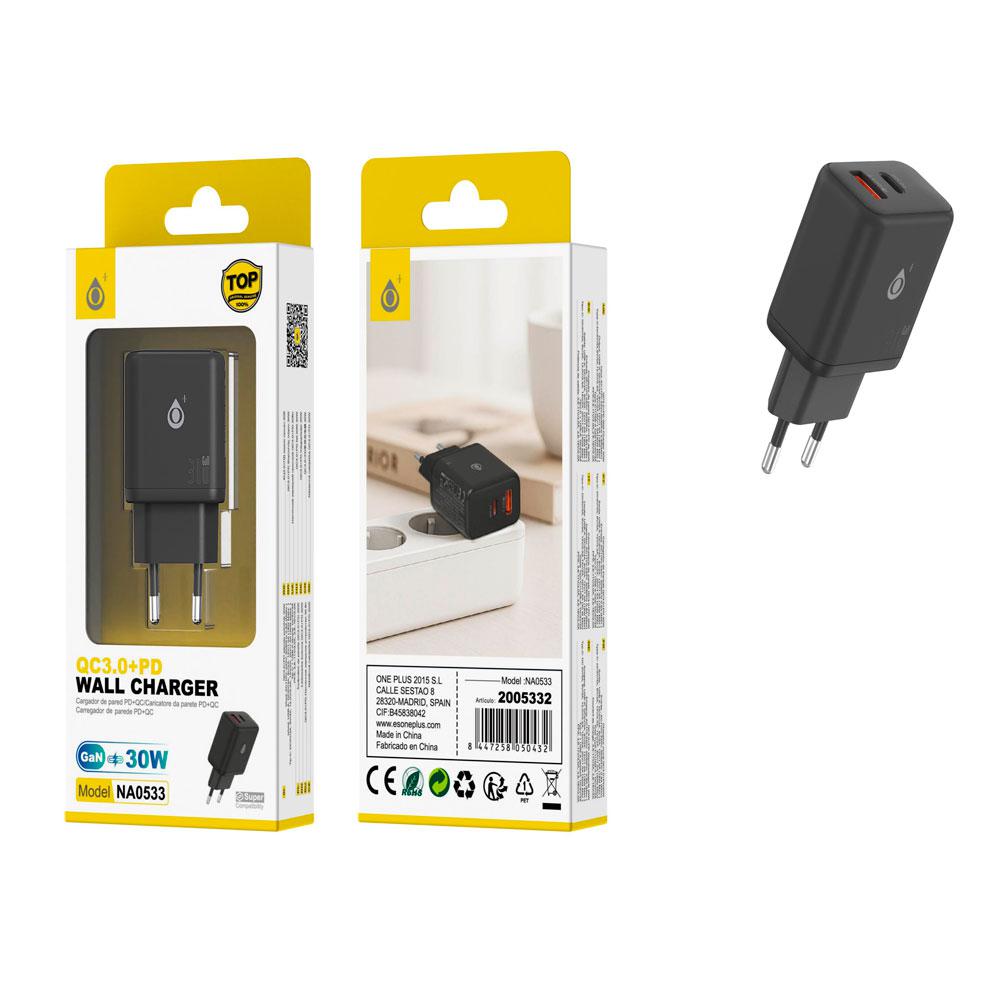 Cargador de red Usb + Type-C / 30W / Negro / NA0533 / One + / 2005332