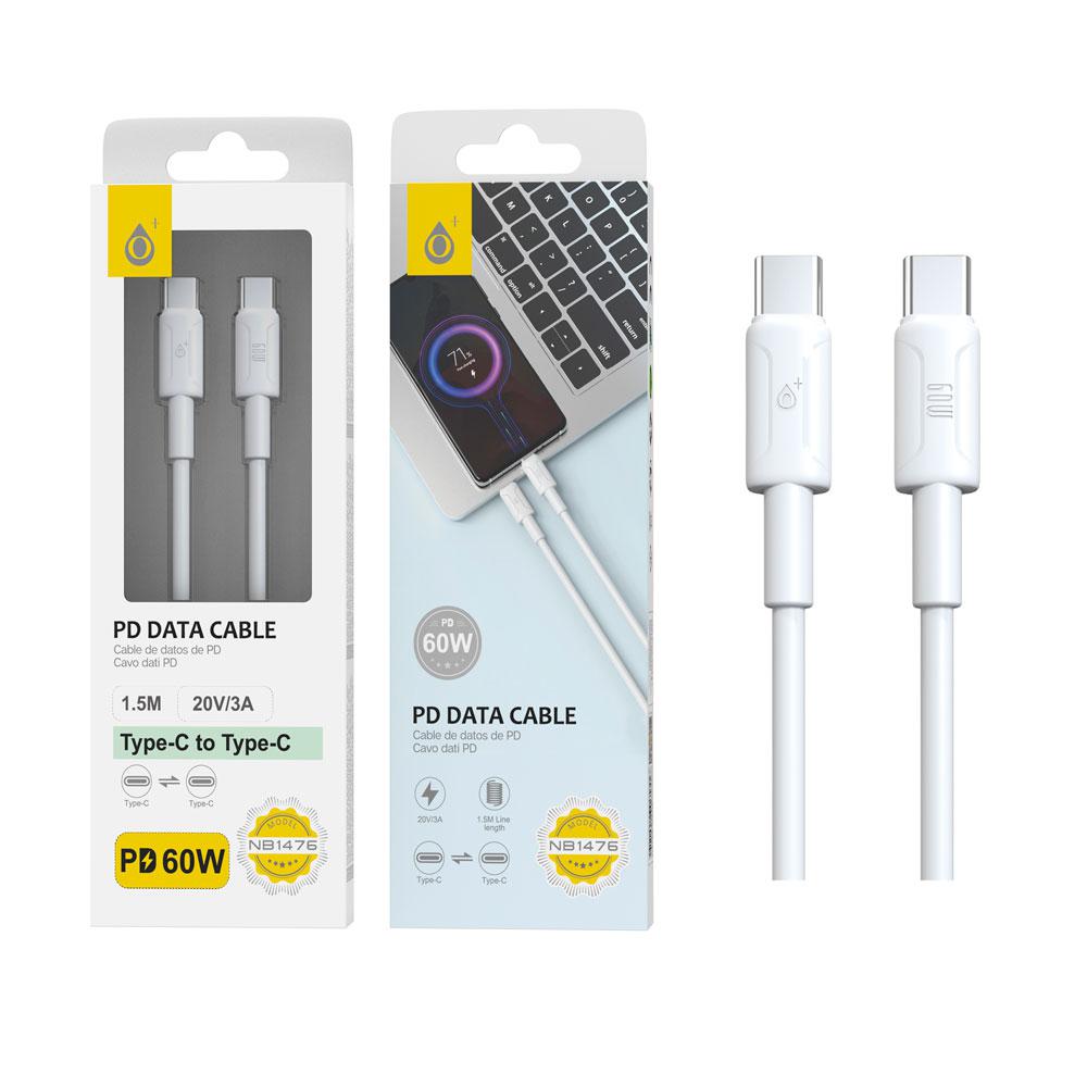 Cable datos Type-C M/M / 1.5m / 20V / 3A / PD 60W / NB1476 / Blanco / One+ / 2104761