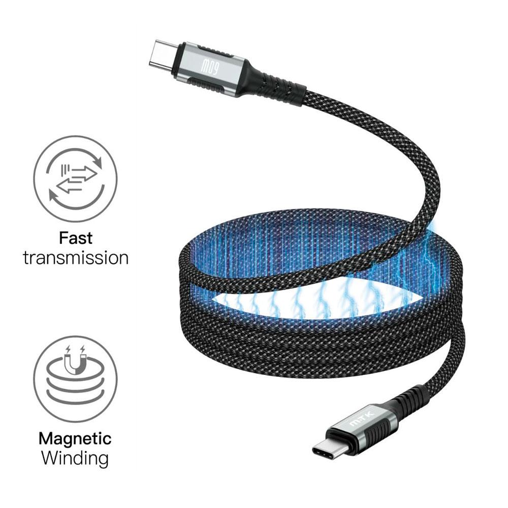 Cable datos Type-C M/M Magnetico trenzado / 20v 3a / 60w / 1m / Negro / TB2017 / MTK / 0160172