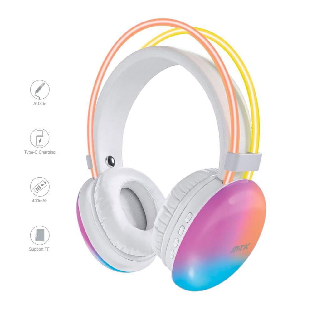 Auriculares diadema Bluetooth 5.4 TC3354 / Mp3 / MicroSD / FM / Iluminacion Led / Blanco / MTK / 0353541