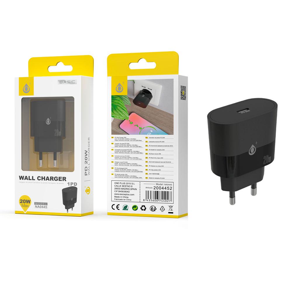 Cargador de red Type-C / PD 20W / Negro / NA0445 / One+ / 2004452