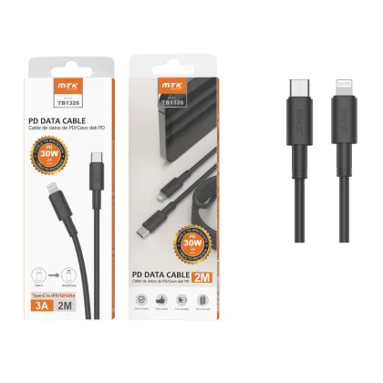 Mtk datos Type-C a Lightning Iphone TB1326 / 2 m / 3a / 30W / Carga Rapida Pd Negro