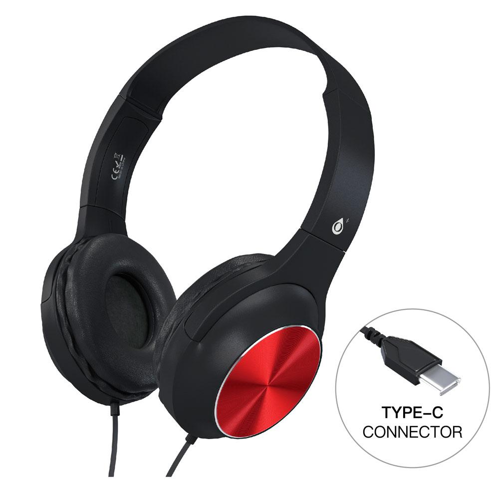 Auriculares diadema NC3282 / Type-C / 1.2m / Microfono / Compatible Apple / Negro-Rojo / One + / 2302823