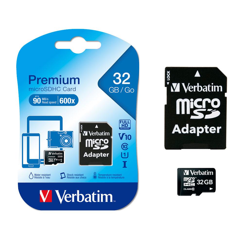 Micro sd hc Verbatim Premium uhs-i 32Gb 90mb/s clase 10 / Con adaptador / 44083