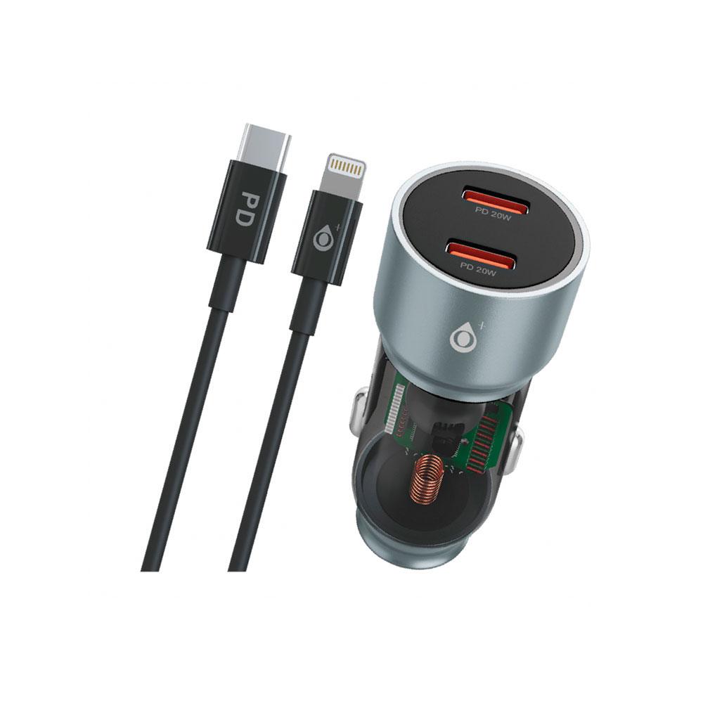 Cargador de coche-mechero Type-C x2 + Cable Lightning / 40W / NA0571 / Negro / One+