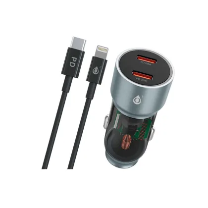 One+ de coche-mechero Type-C x2 + Cable Lightning / 40W / NA0571 Negro