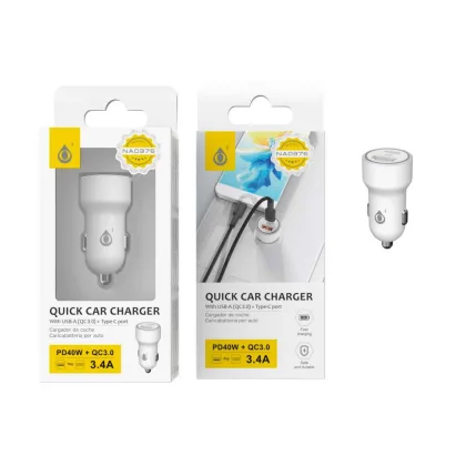 One+ de coche-mechero USB QC3.0 + Type-C Boris / 40w Blanco