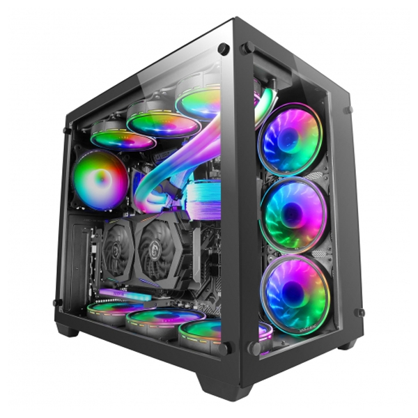 ÷ Caja e-atx mars gaming mcv3 black xxl premium custom doble ventana de cristal templado