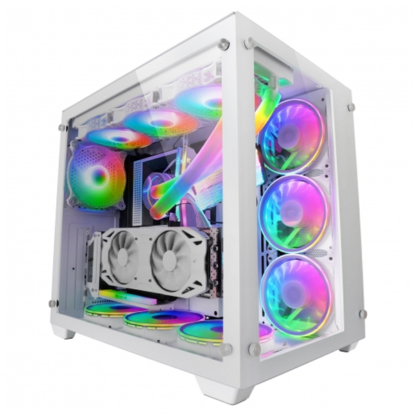 ÷ Caja e-atx mars gaming mcv3 white xxl premium custom doble ventana de cristal templado