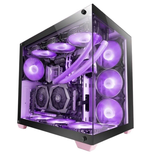 ÷ Caja e-atx mars gaming mcv4 pink xxl premium custom doble ventana de cristal templado c
