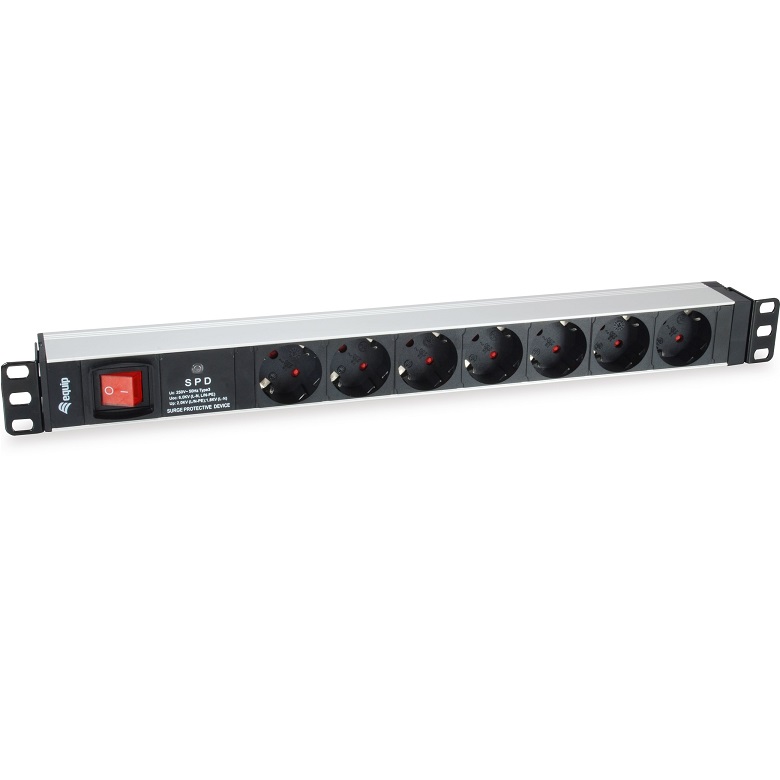 ÷ Regleta alimentacion rack 19\" 1u 7 tomas con interruptor y protector sobretension
