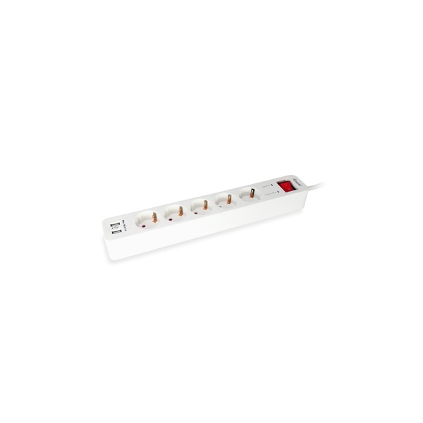 ÷ Regleta alimentacion equip con 5 tomas cable de red de 1.5 metros + 2 puertos usb y boton de apagado