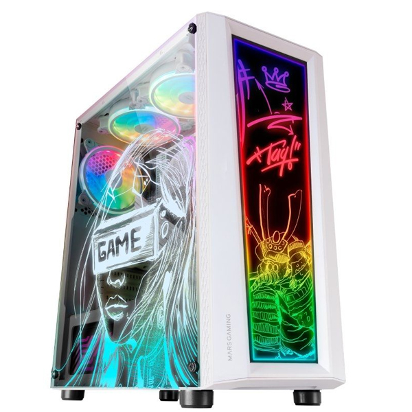 ÷ Caja atx mars gaming mc-art white lateral y frontal personalizable con iluminacion